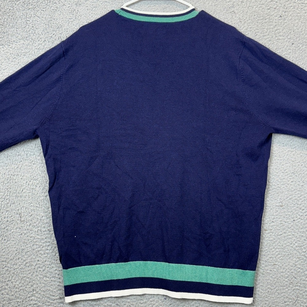 Bonobos Sweater Mens Large Crew Neck Navy Blue Striped Trim Knit Pullover EUC